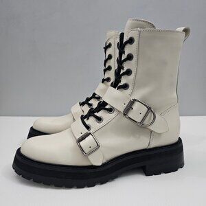 Dolce Vita Ronson Combat Boot Womens 9 Ivory Leather Lace Up Chunky Lug Sole NEW